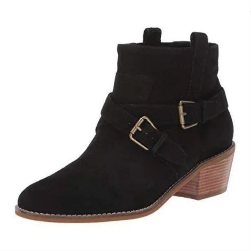 NWT Cole Haan Jensynn Short Boots Booties Suede Leather Buckle Black 8.5